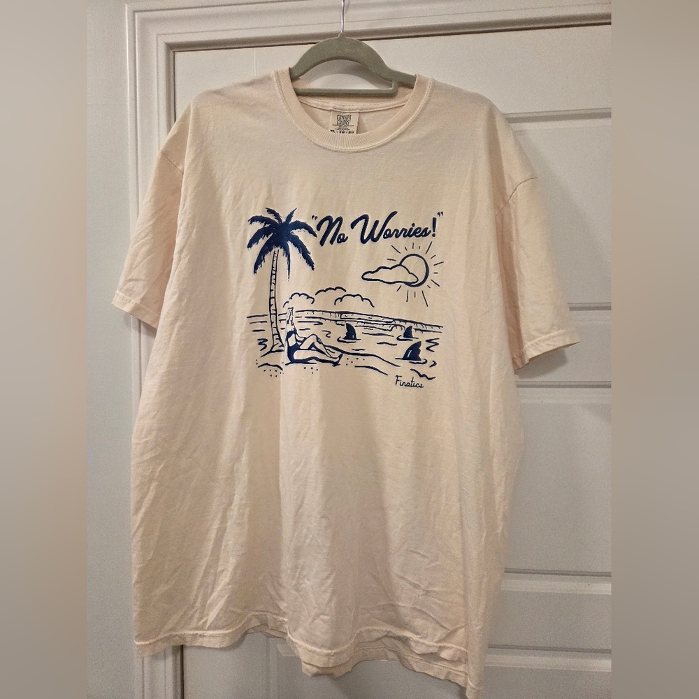 Comfort Colors Fanatics Cream Tee with Blue "No Worries" Print!